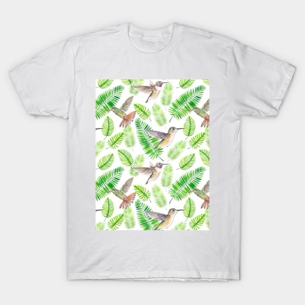 Hummingbirds and tropical leaves T-Shirt by katerinamk